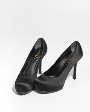 Saint Laurent Black Satin Tribtoo Pumps Size 36