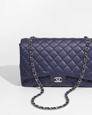 Chanel Navy Blue Caviar Classic Maxi Single Flap Bag SHW, Designer Brand, Authentic Chanel