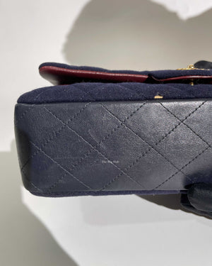 Chanel Navy Blue Wool Paris-Hamburg Charms Classic Double Flap Bag GHW