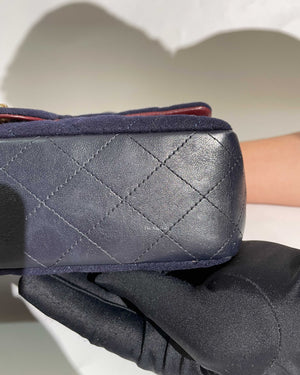 Chanel Navy Blue Wool Paris-Hamburg Charms Classic Double Flap Bag GHW
