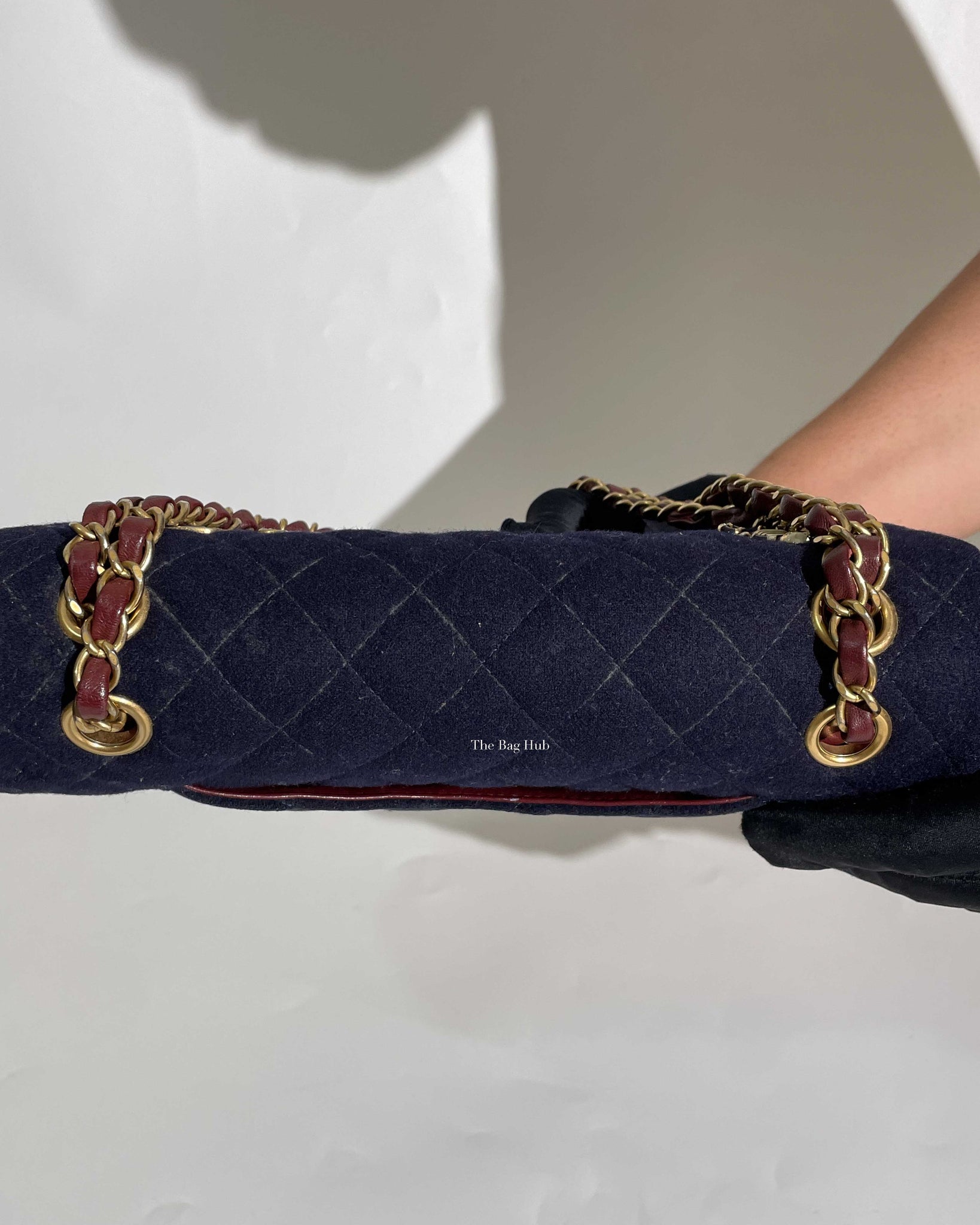 Chanel Navy Blue Wool Paris-Hamburg Charms Classic Double Flap Bag GHW