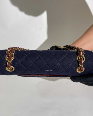 Chanel Navy Blue Wool Paris-Hamburg Charms Classic Double Flap Bag GHW