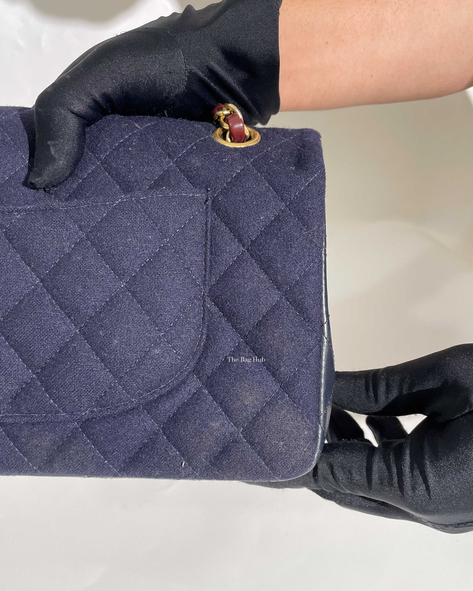 Chanel Navy Blue Wool Paris-Hamburg Charms Classic Double Flap Bag GHW