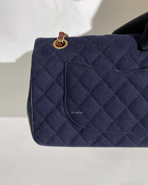Chanel Navy Blue Wool Paris-Hamburg Charms Classic Double Flap Bag GHW