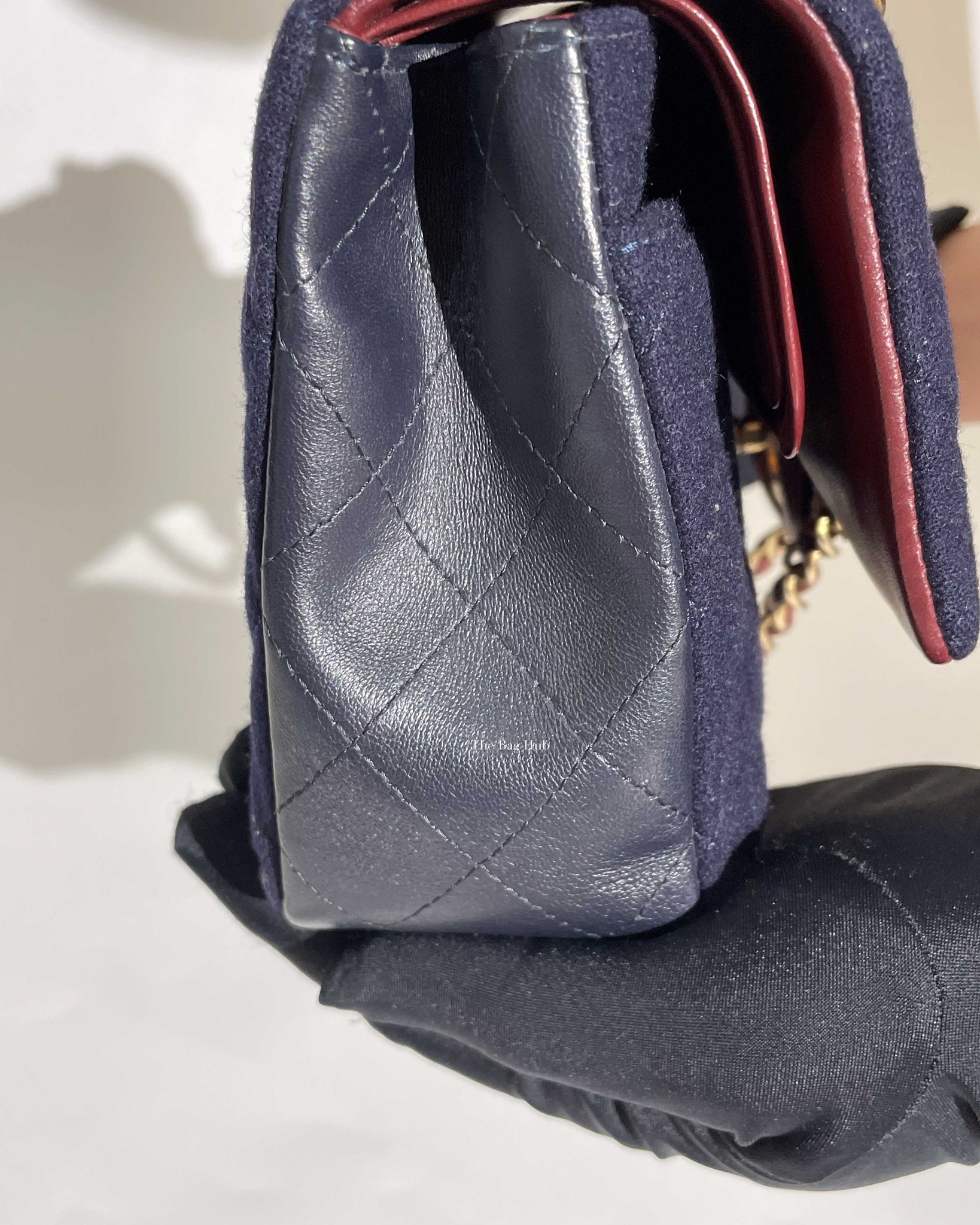 Chanel Navy Blue Wool Paris-Hamburg Charms Classic Double Flap Bag GHW