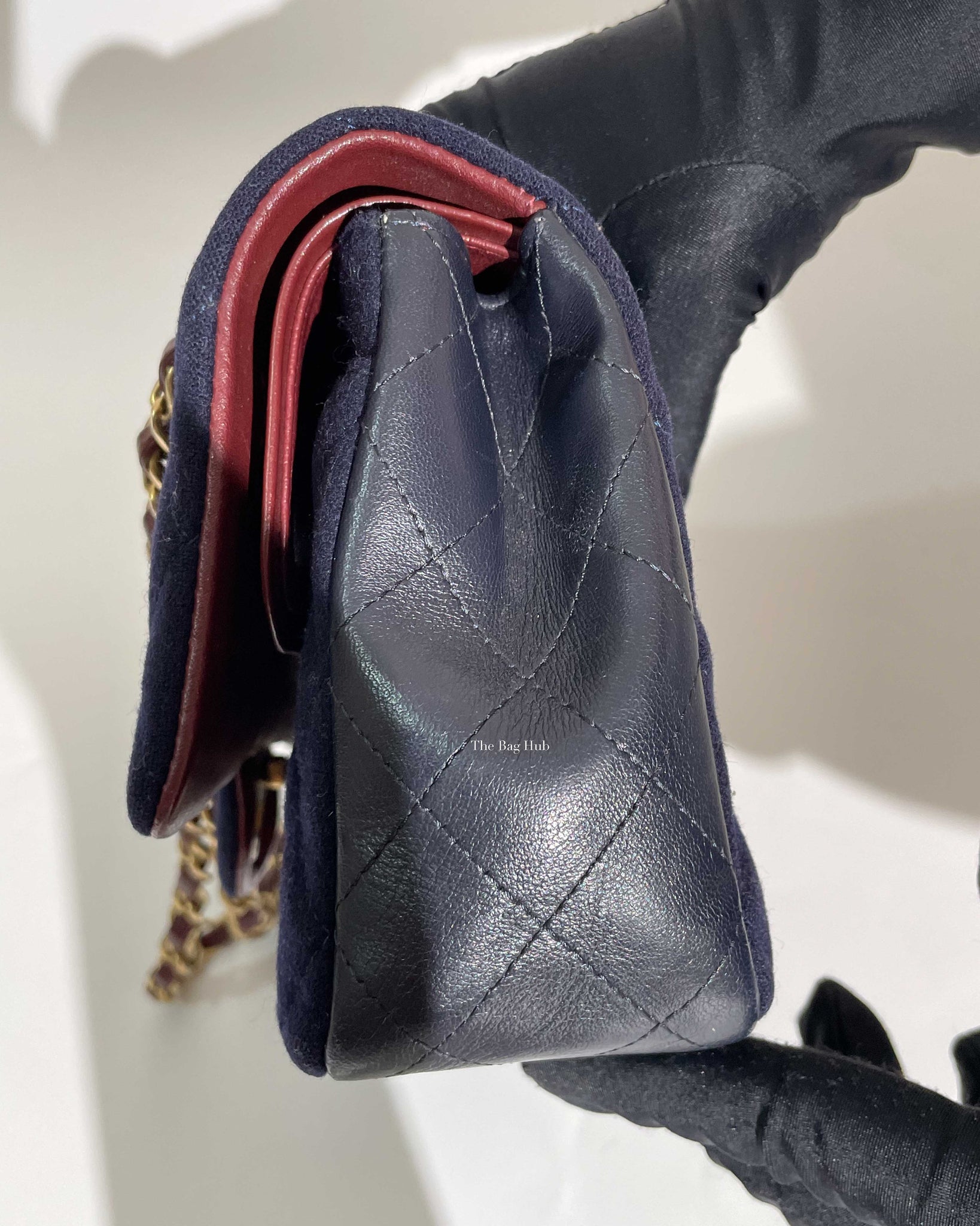 Chanel Navy Blue Wool Paris-Hamburg Charms Classic Double Flap Bag GHW