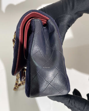 Chanel Navy Blue Wool Paris-Hamburg Charms Classic Double Flap Bag GHW