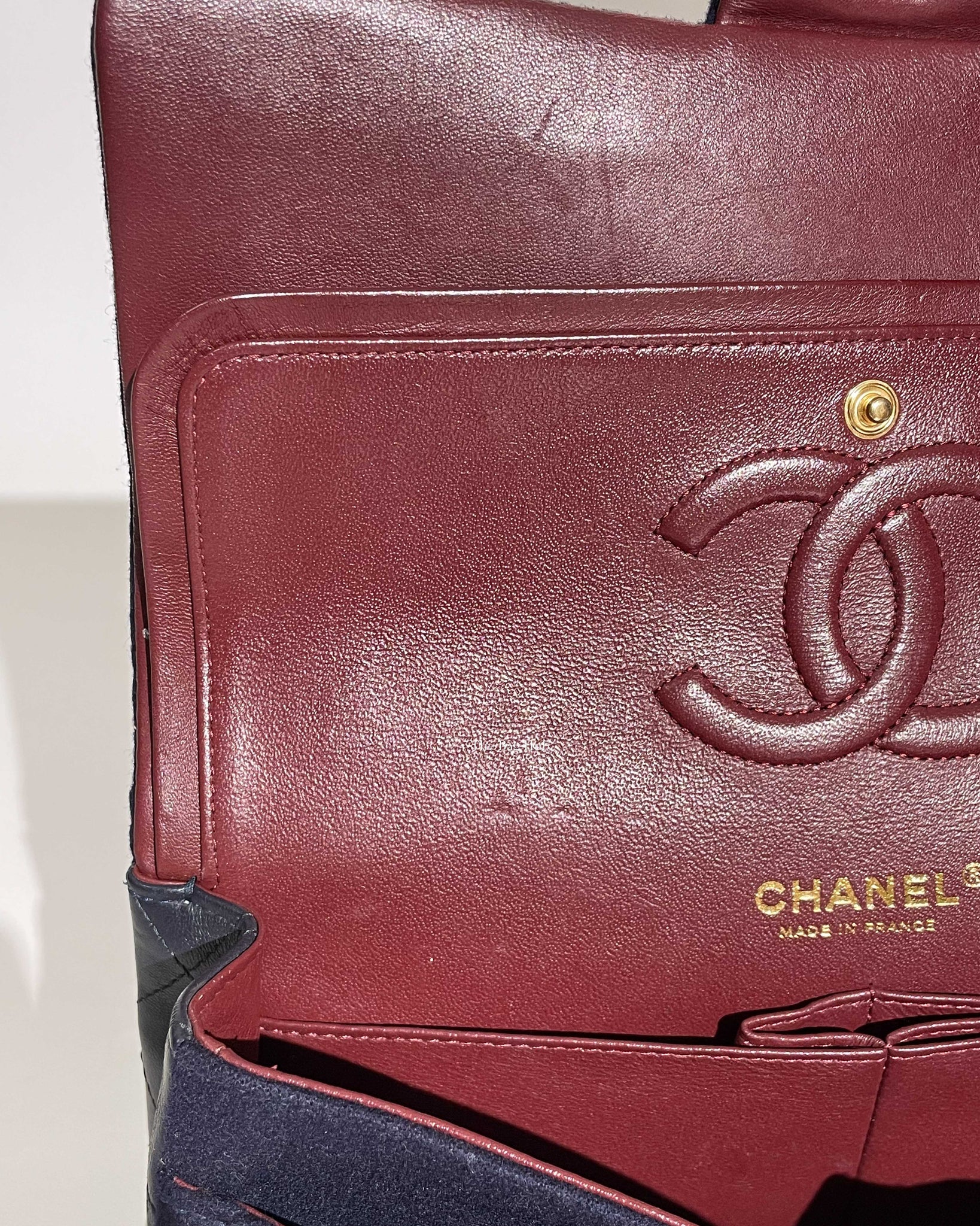 Chanel Navy Blue Wool Paris-Hamburg Charms Classic Double Flap Bag GHW