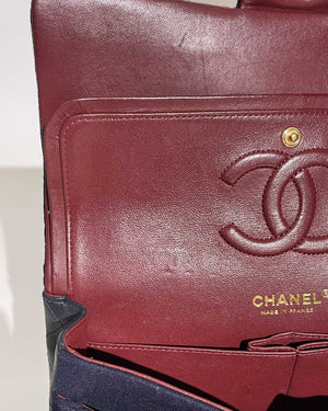 Chanel Navy Blue Wool Paris-Hamburg Charms Classic Double Flap Bag GHW