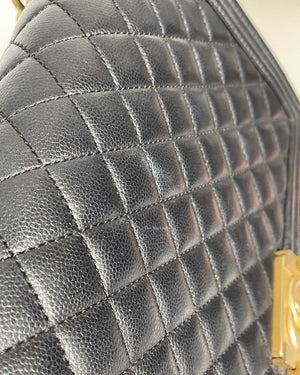 Chanel Black Caviar Quilted Large Le Boy Bag GHW