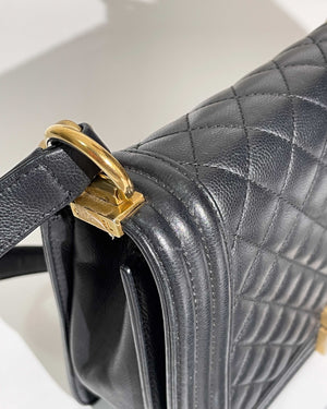 Chanel Black Caviar Quilted Large Le Boy Bag GHW