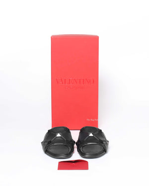 Valentino Garavani Black Leather Roman Stud Flats Size 37