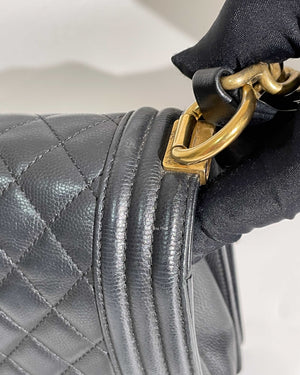 Chanel Black Caviar Quilted Large Le Boy Bag GHW