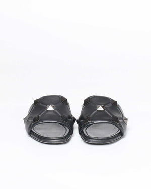 Valentino Garavani Black Leather Roman Stud Flats Size 37