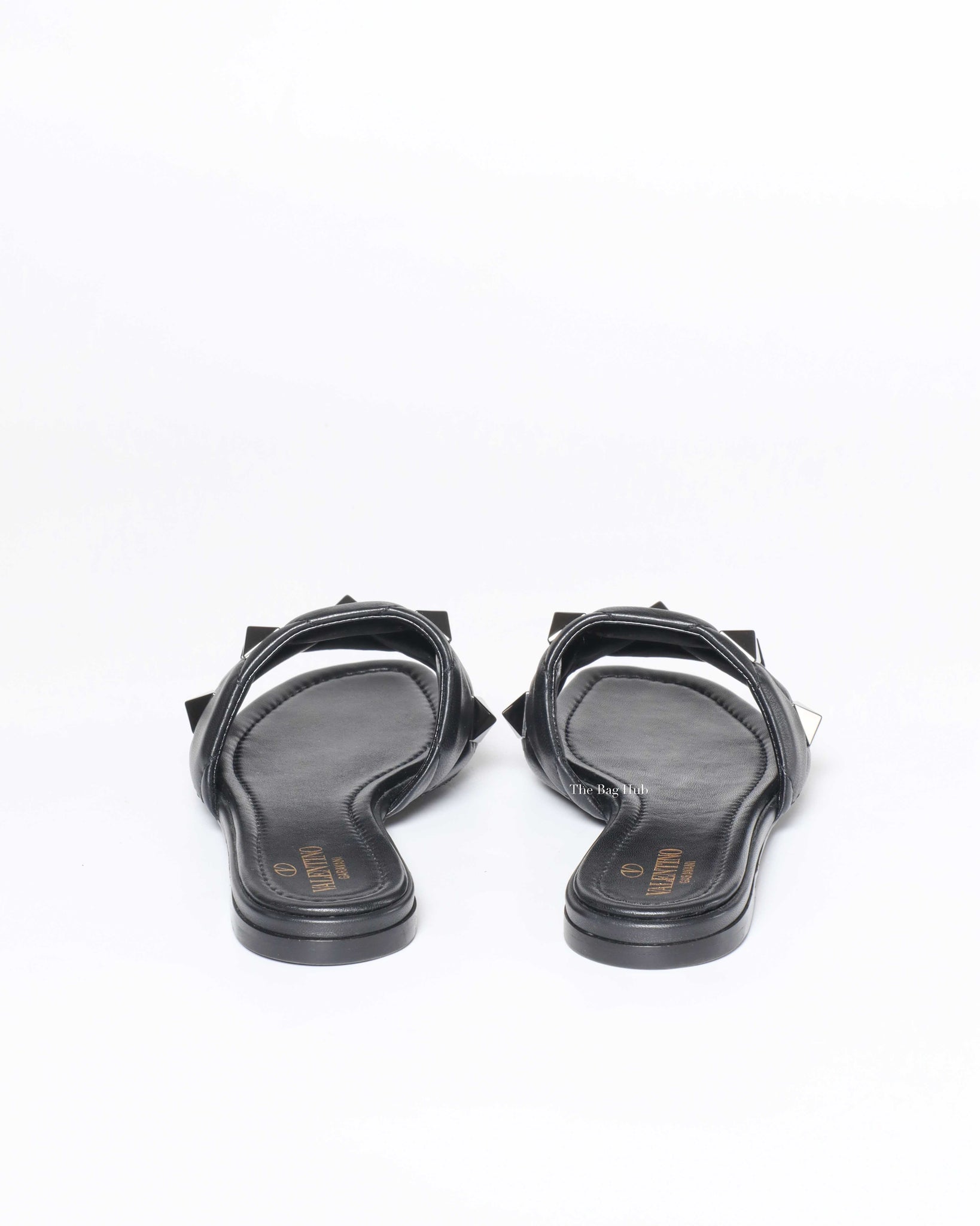Valentino Garavani Black Leather Roman Stud Flats Size 37