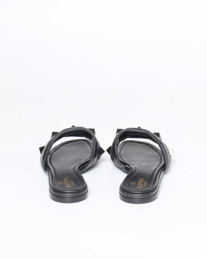 Valentino Garavani Black Leather Roman Stud Flats Size 37