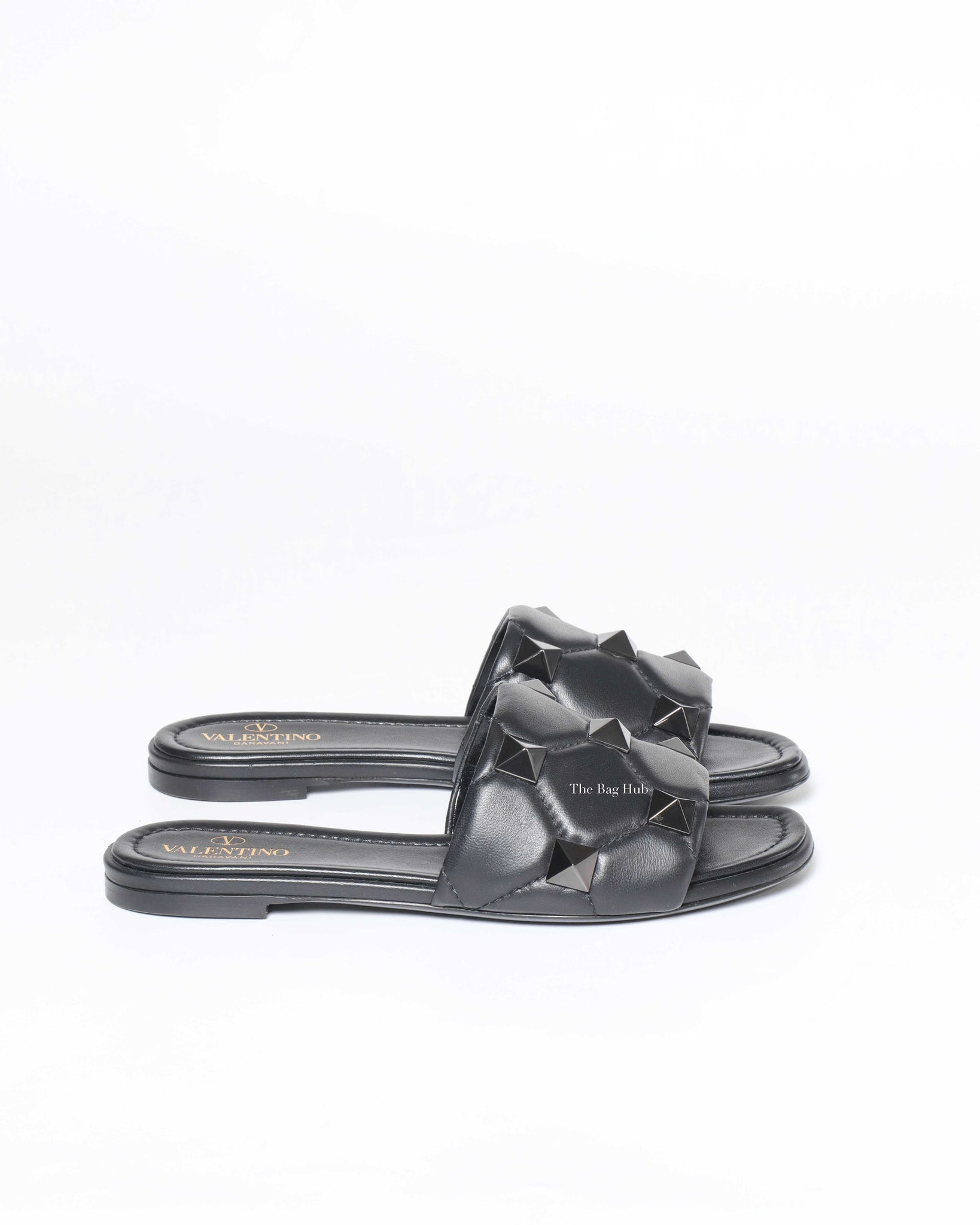 Valentino Garavani Black Leather Roman Stud Flats Size 37