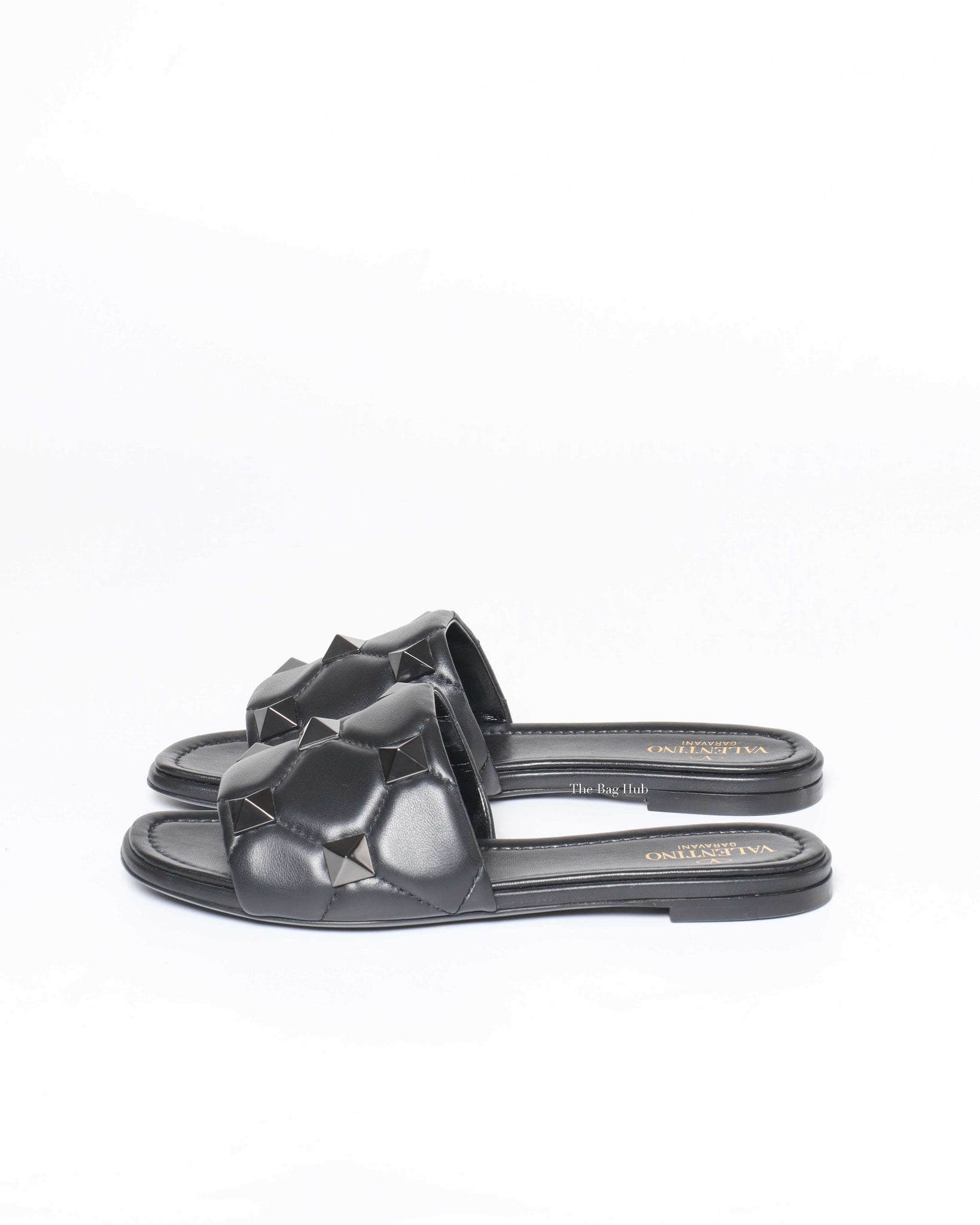 Valentino Garavani Black Leather Roman Stud Flats Size 37