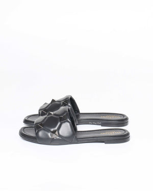 Valentino Garavani Black Leather Roman Stud Flats Size 37