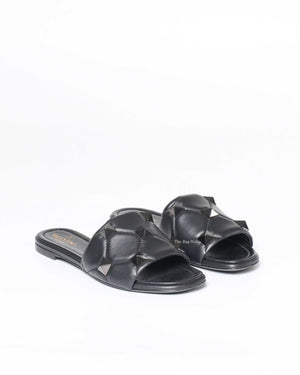 Valentino Garavani Black Leather Roman Stud Flats Size 37