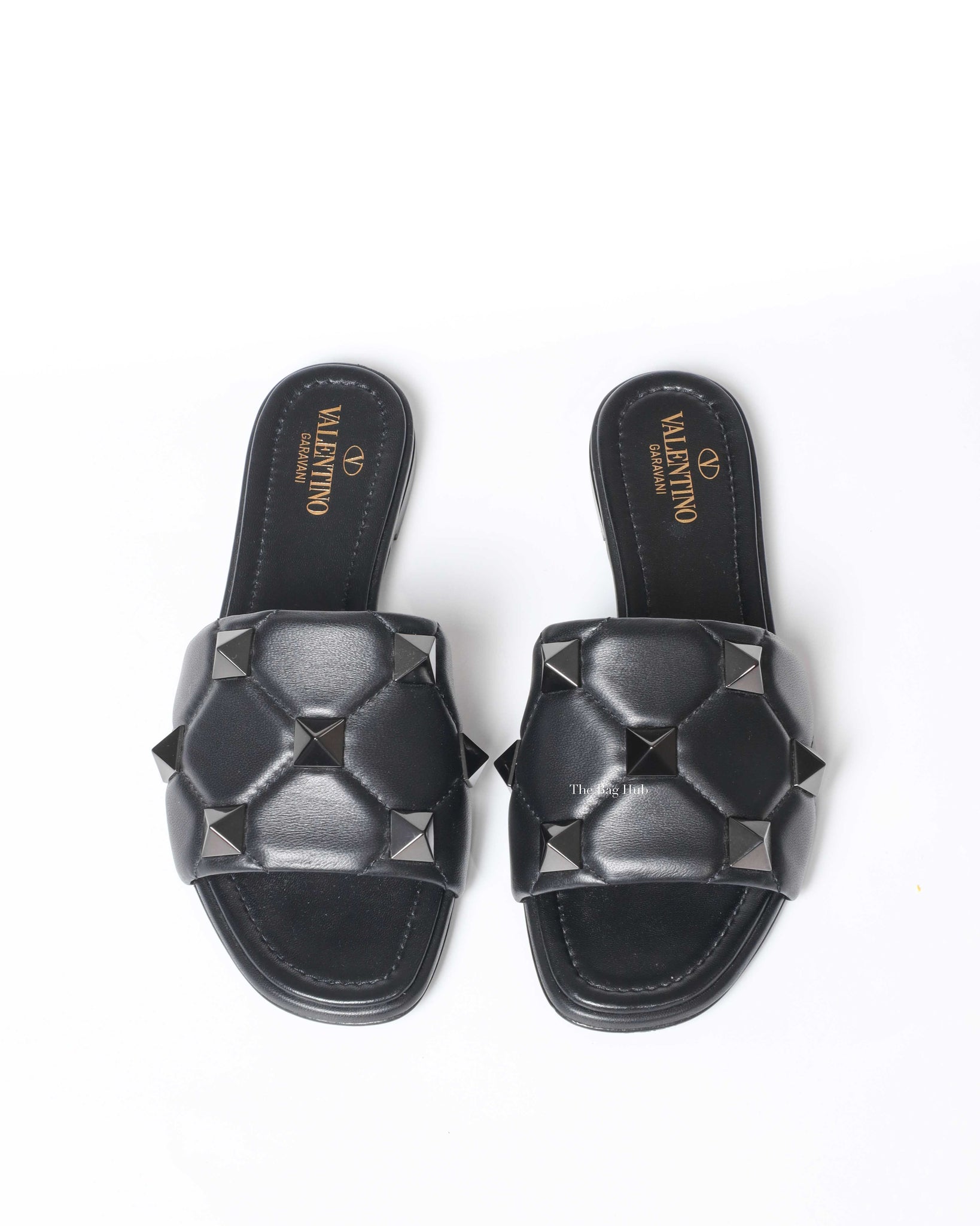 Valentino Garavani Black Leather Roman Stud Flats Size 37