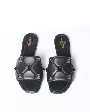 Valentino Garavani Black Leather Roman Stud Flats Size 37