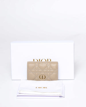 Dior Sand Supple Cannage Calfskin Leather Caro XS Card Wallet