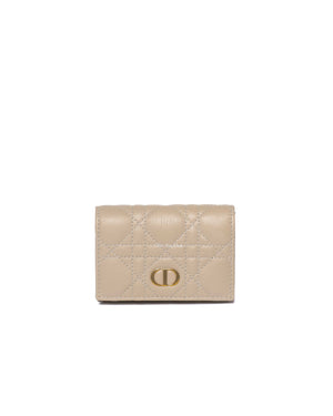 Dior Sand Supple Cannage Calfskin Leather Caro XS Card Wallet