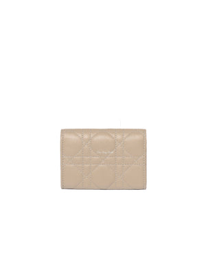 Dior Sand Supple Cannage Calfskin Leather Caro XS Card Wallet
