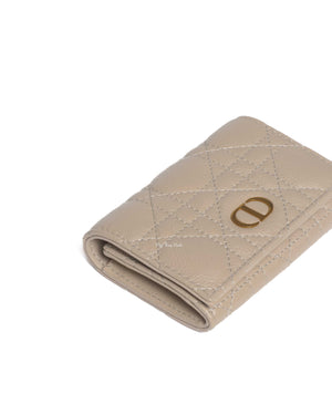 Dior Sand Supple Cannage Calfskin Leather Caro XS Card Wallet