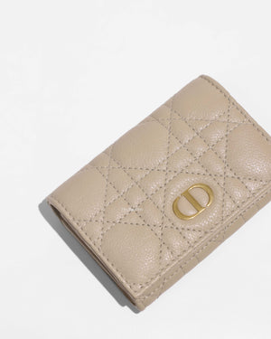 Dior Sand Supple Cannage Calfskin Leather Caro XS Card Wallet
