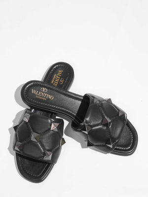 Valentino Garavani Black Leather Roman Stud Flats Size 37