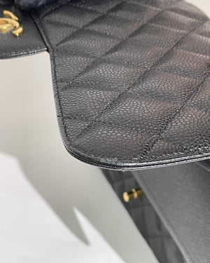 Chanel Black Quilted Caviar Leather Jumbo Classic Double Flap Bag