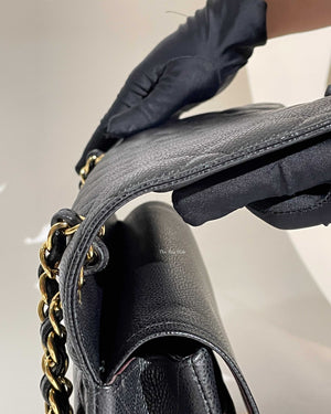 Chanel Black Quilted Caviar Leather Jumbo Classic Double Flap Bag