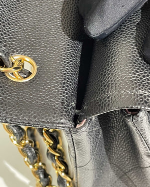 Chanel Black Quilted Caviar Leather Jumbo Classic Double Flap Bag