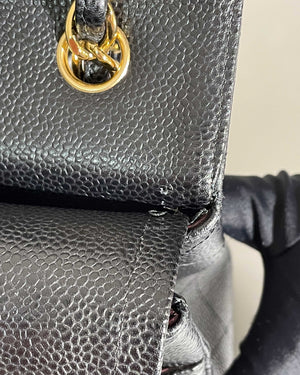 Chanel Black Quilted Caviar Leather Jumbo Classic Double Flap Bag
