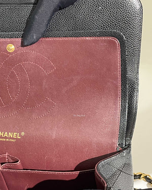 Chanel Black Quilted Caviar Leather Jumbo Classic Double Flap Bag