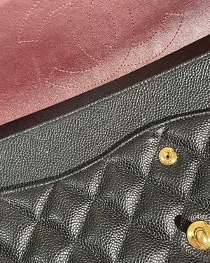 Chanel Black Quilted Caviar Leather Jumbo Classic Double Flap Bag