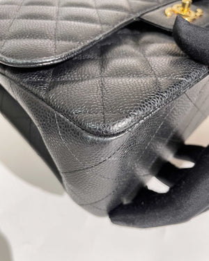 Chanel Black Quilted Caviar Leather Jumbo Classic Double Flap Bag