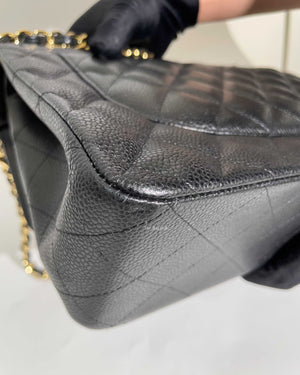 Chanel Black Quilted Caviar Leather Jumbo Classic Double Flap Bag