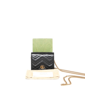 Gucci Black Calfskin Matellasse GG Marmont Mini WOC