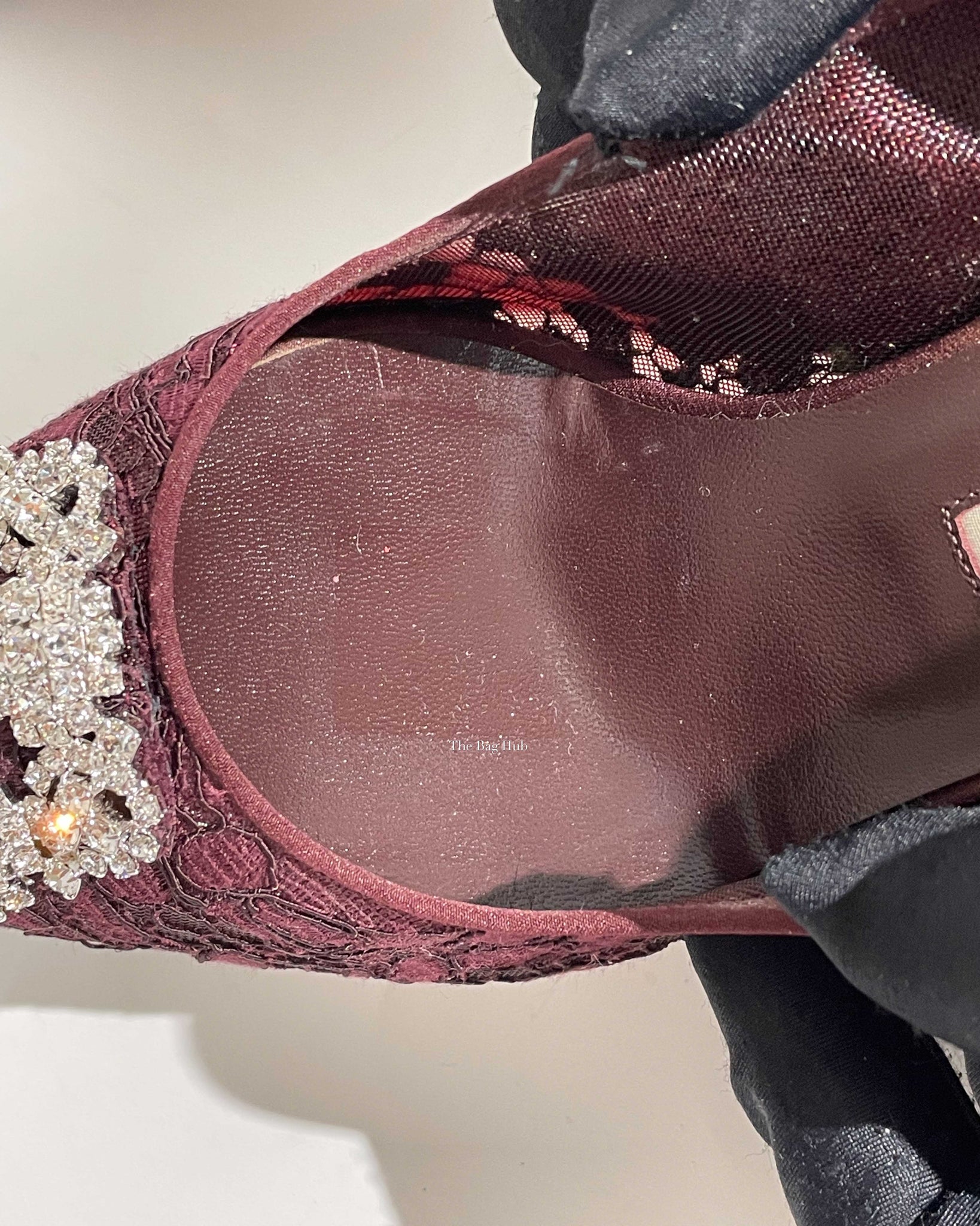 Manolo Blahnik Maroon Hangisi Lace 50 Jewel Buckle Pumps Size 38.5