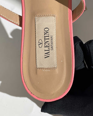 Valentino Pink Leather Rockstud Caged Flat Slides Size 35