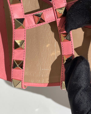 Valentino Pink Leather Rockstud Caged Flat Slides Size 35