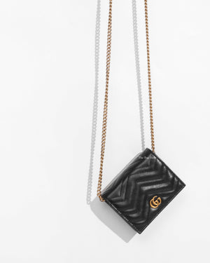 Gucci Black Calfskin Matellasse GG Marmont Mini WOC