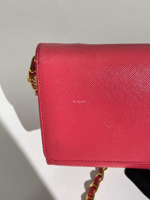 Prada Fragola Saffiano Leather Wallet On Chain 1M1290-14