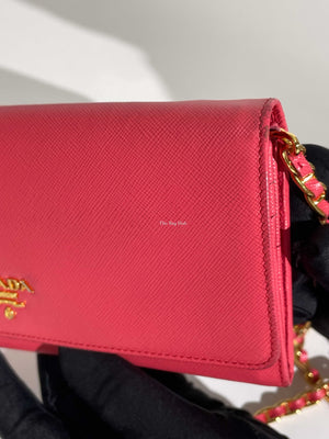 Prada Fragola Saffiano Leather Wallet On Chain 1M1290-15