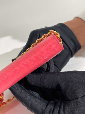 Prada Fragola Saffiano Leather Wallet On Chain 1M1290-17