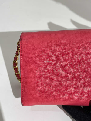 Prada Fragola Saffiano Leather Wallet On Chain 1M1290-18