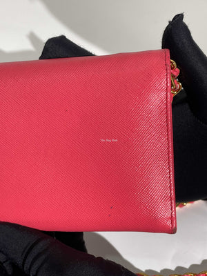 Prada Fragola Saffiano Leather Wallet On Chain 1M1290-19